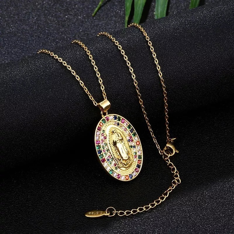 💯 ¡SOLO NUEVO!❕❗Collar Virgen Maria Banado En Oro